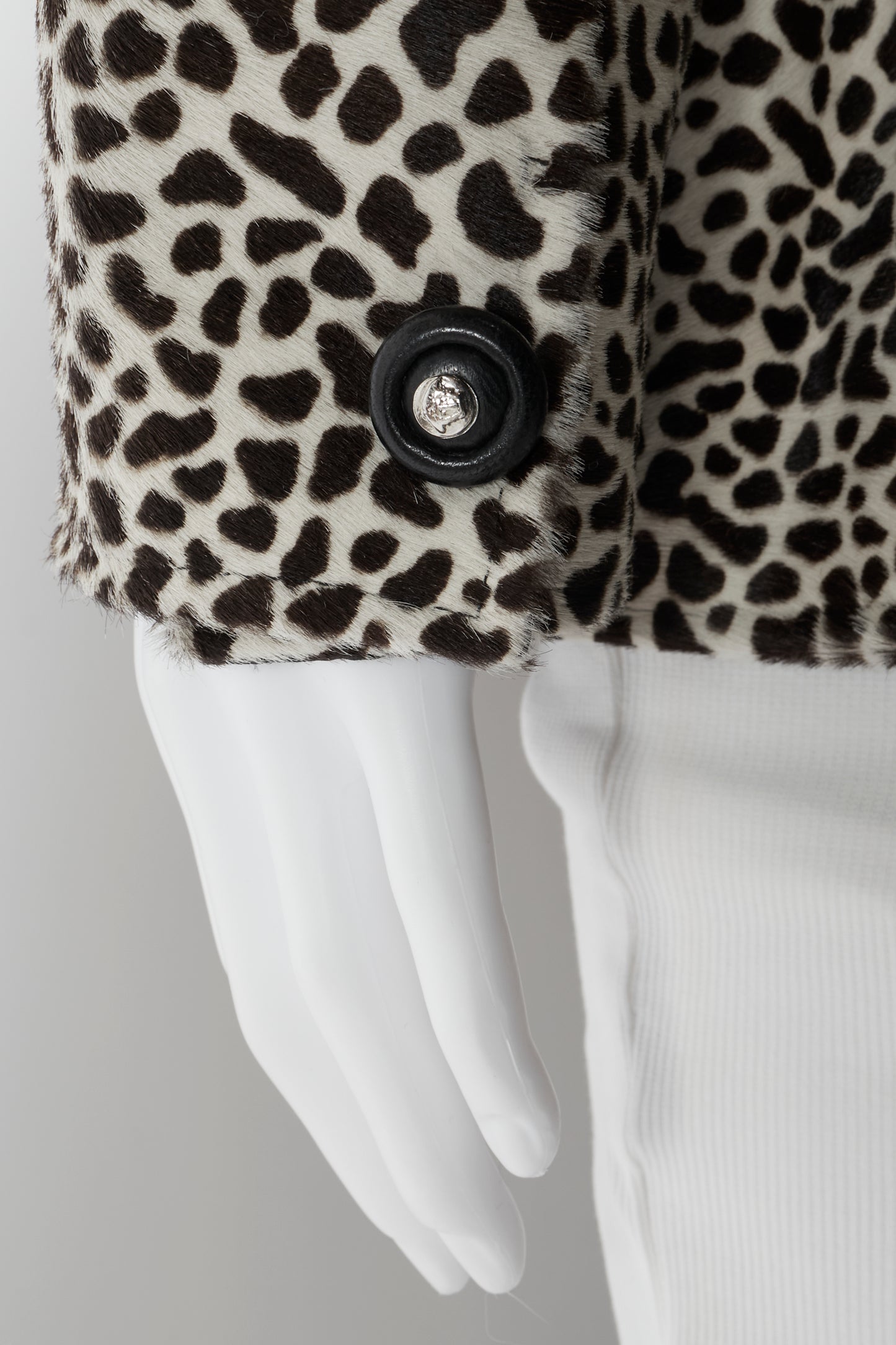 Gianni Versace 90s Leather Pony Hair Animal Print Jacket