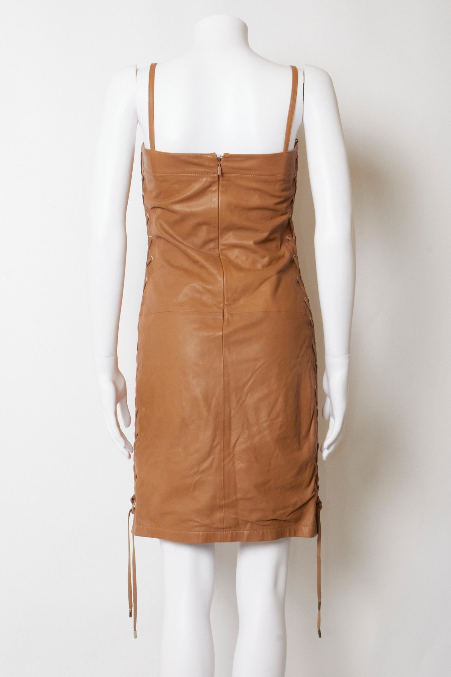 Gucci 2011 Tan Leather Lace Up Dress