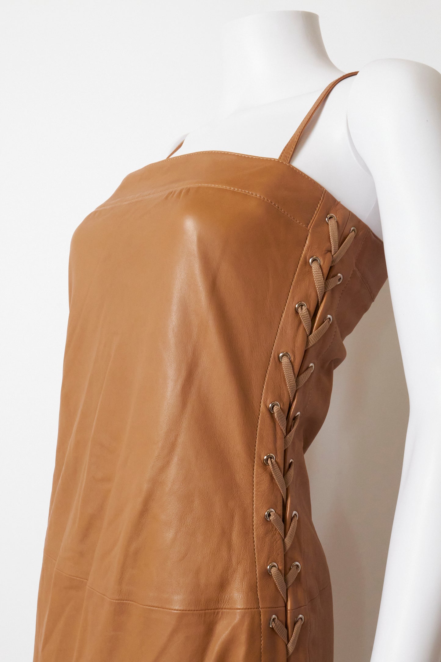 Gucci 2011 Tan Leather Lace Up Dress