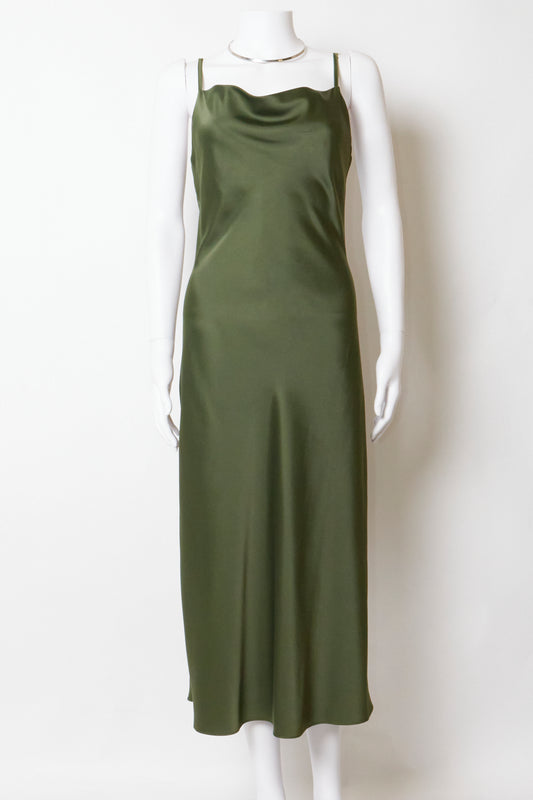 Gucci by Frida Giannini 2006 Green Satin Dress + Silver Necklace