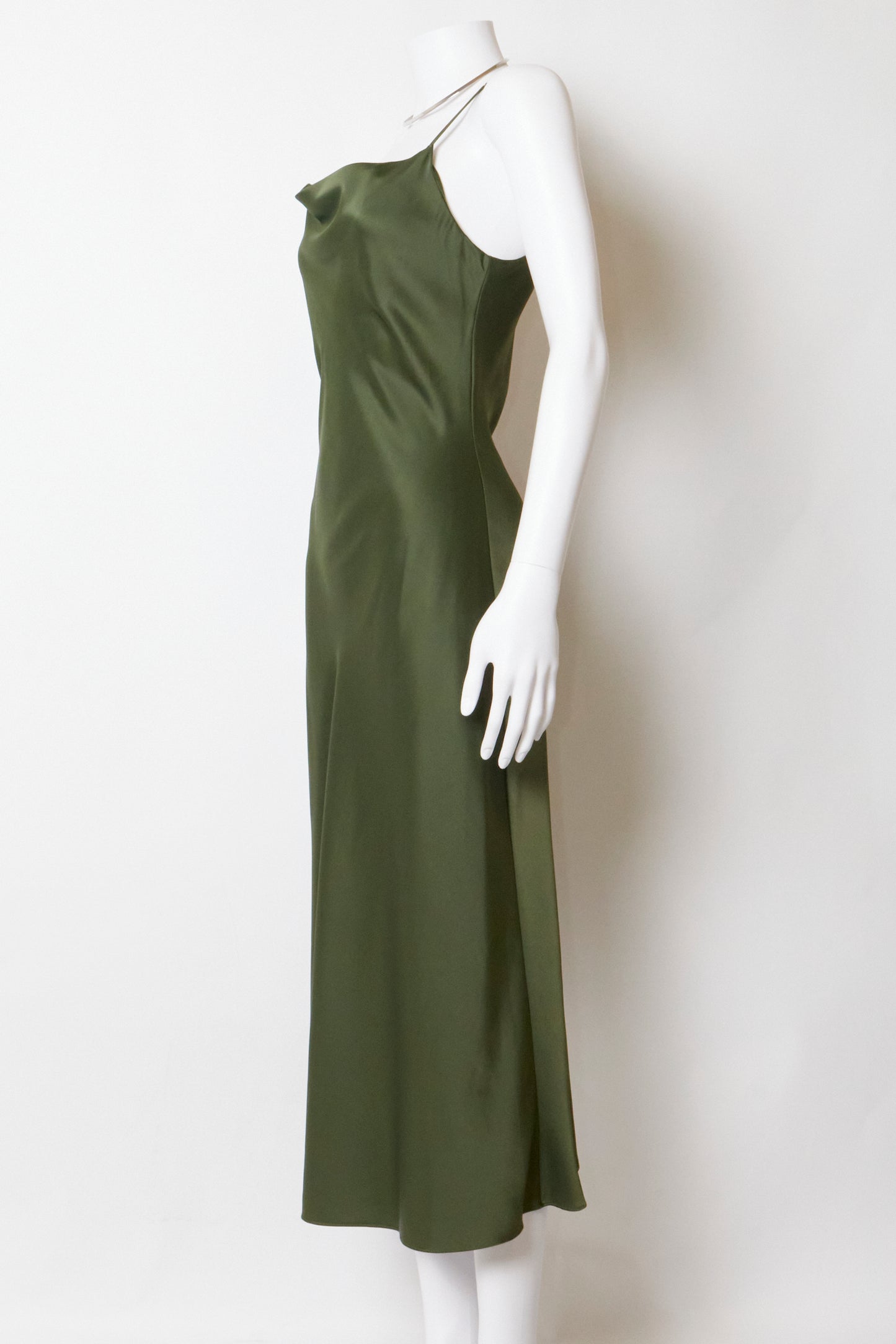 Gucci by Frida Giannini 2006 Green Satin Dress + Silver Necklace