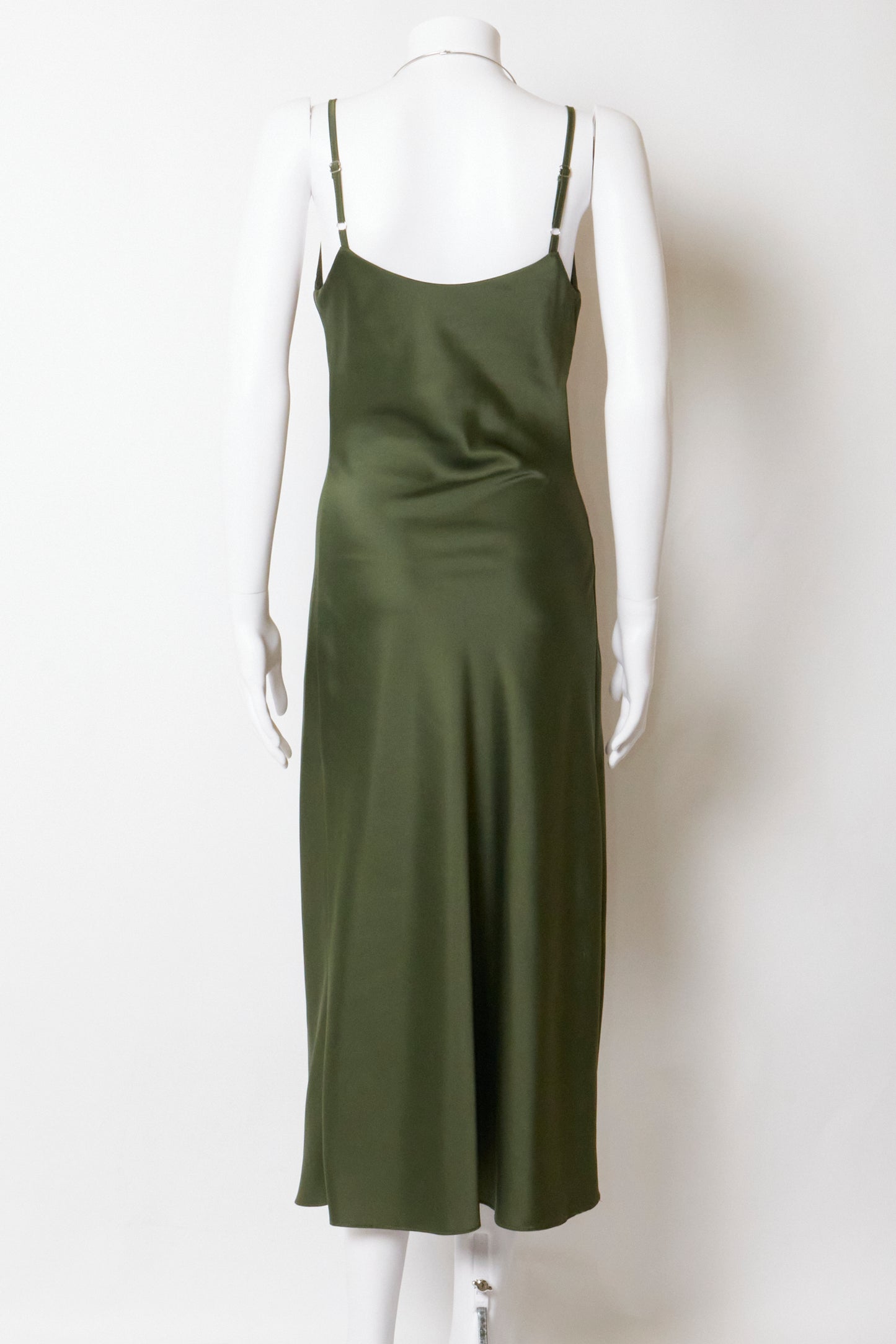 Gucci by Frida Giannini 2006 Green Satin Dress + Silver Necklace
