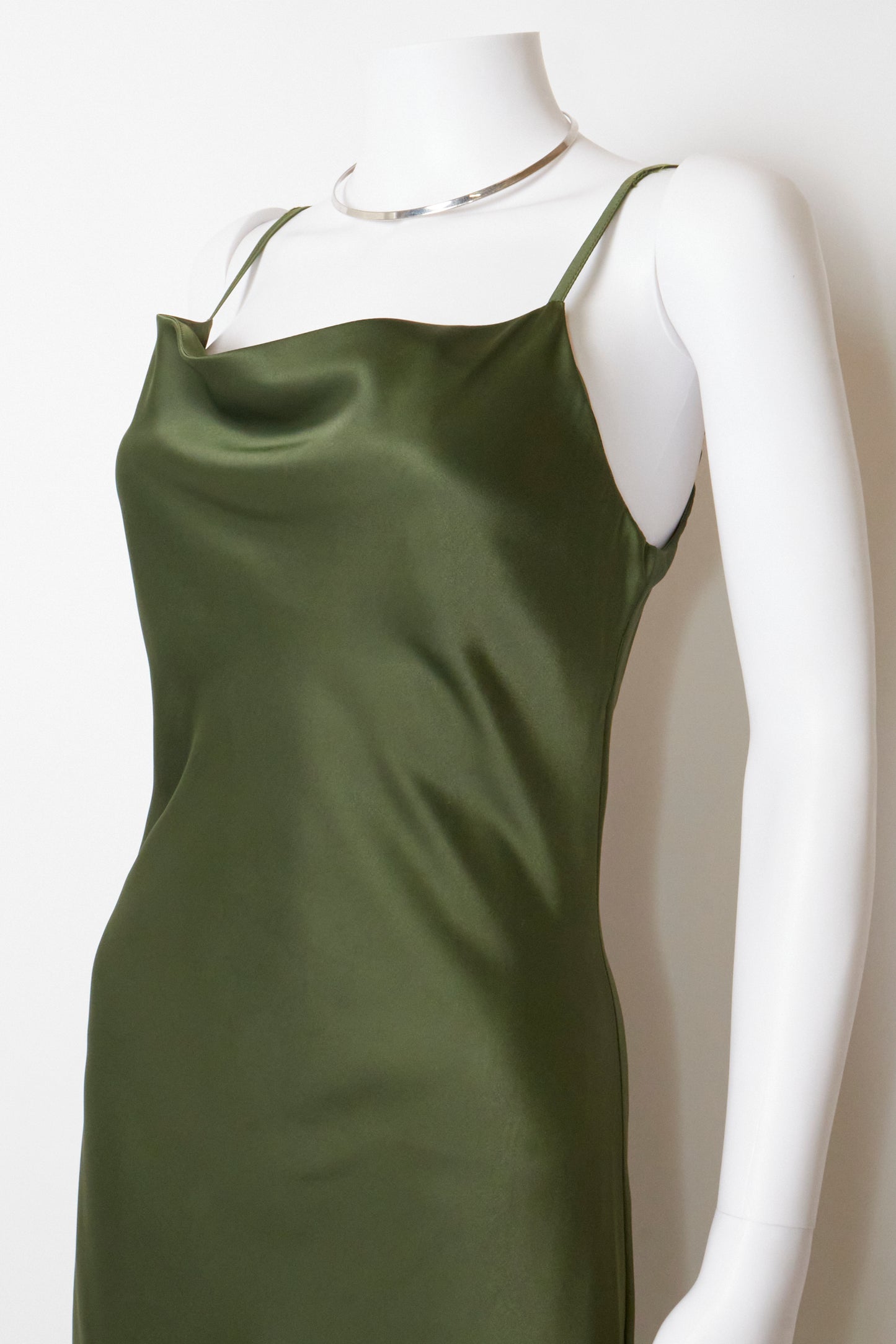 Gucci by Frida Giannini 2006 Green Satin Dress + Silver Necklace