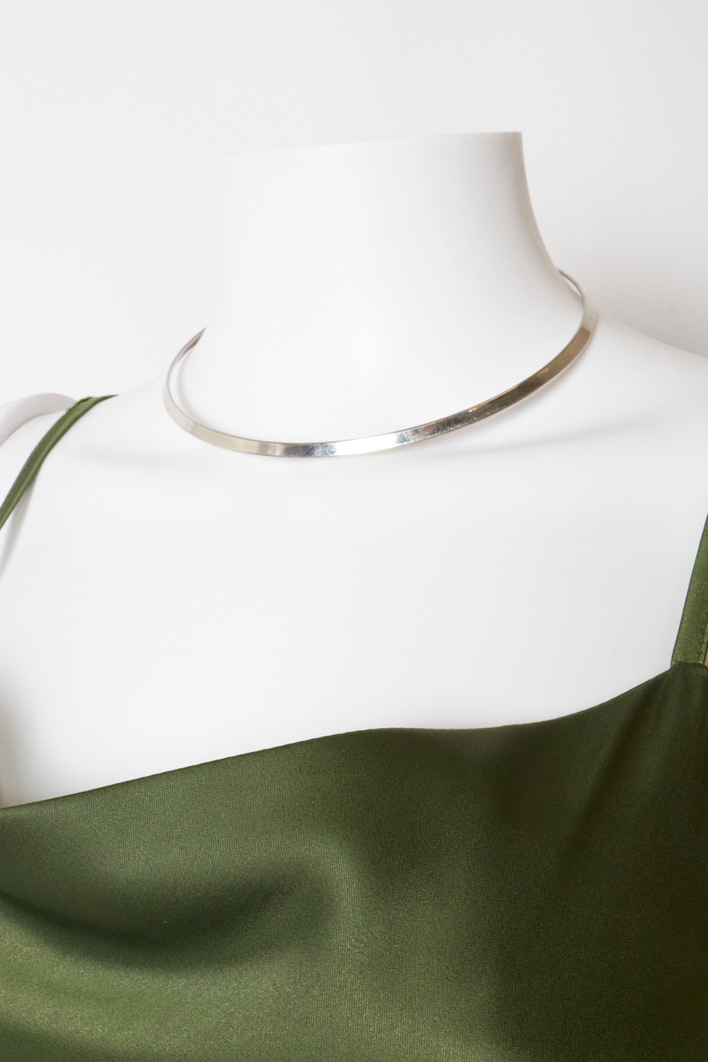 Gucci by Frida Giannini 2006 Green Satin Dress + Silver Necklace