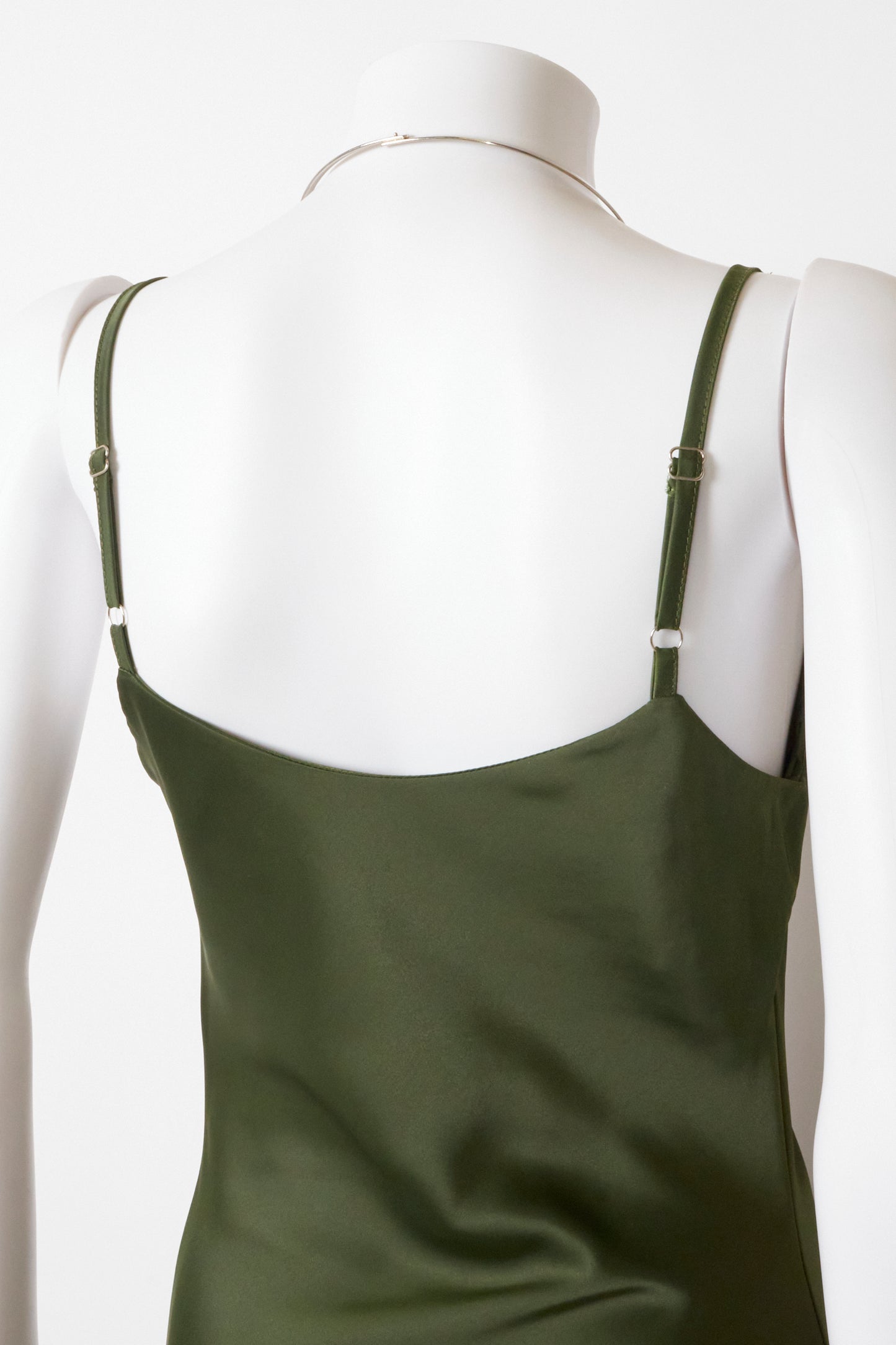 Gucci by Frida Giannini 2006 Green Satin Dress + Silver Necklace