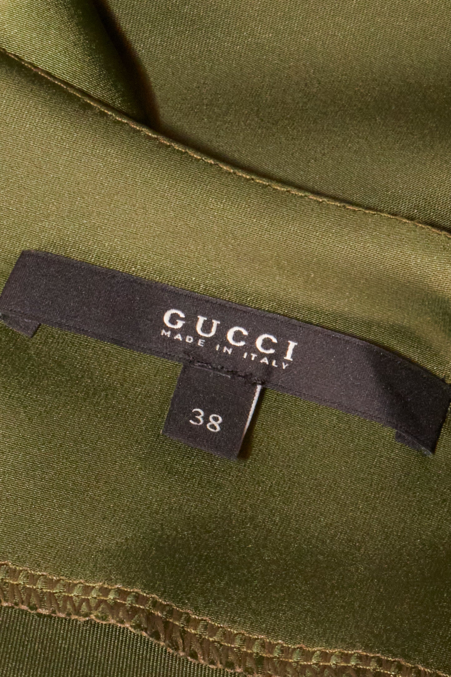 Gucci by Frida Giannini 2006 Green Satin Dress + Silver Necklace