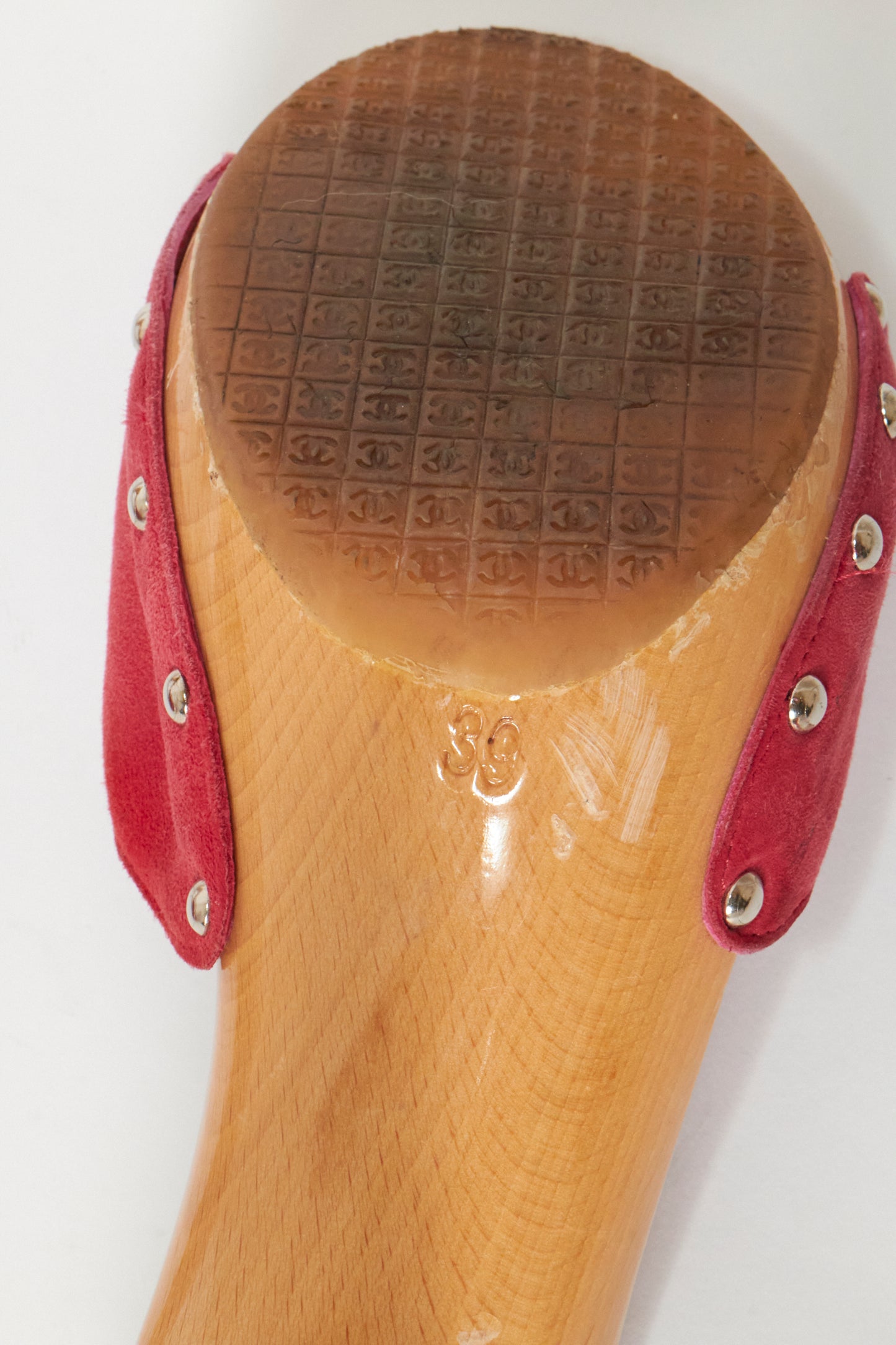 Chanel 2000s Red Suede Wood Heels
