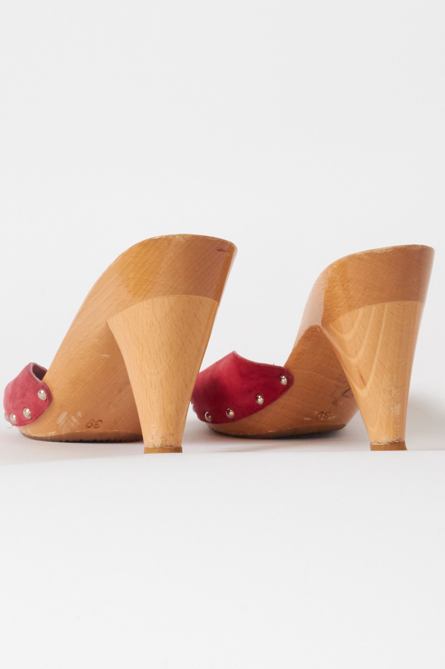 Chanel 2000s Red Suede Wood Heels