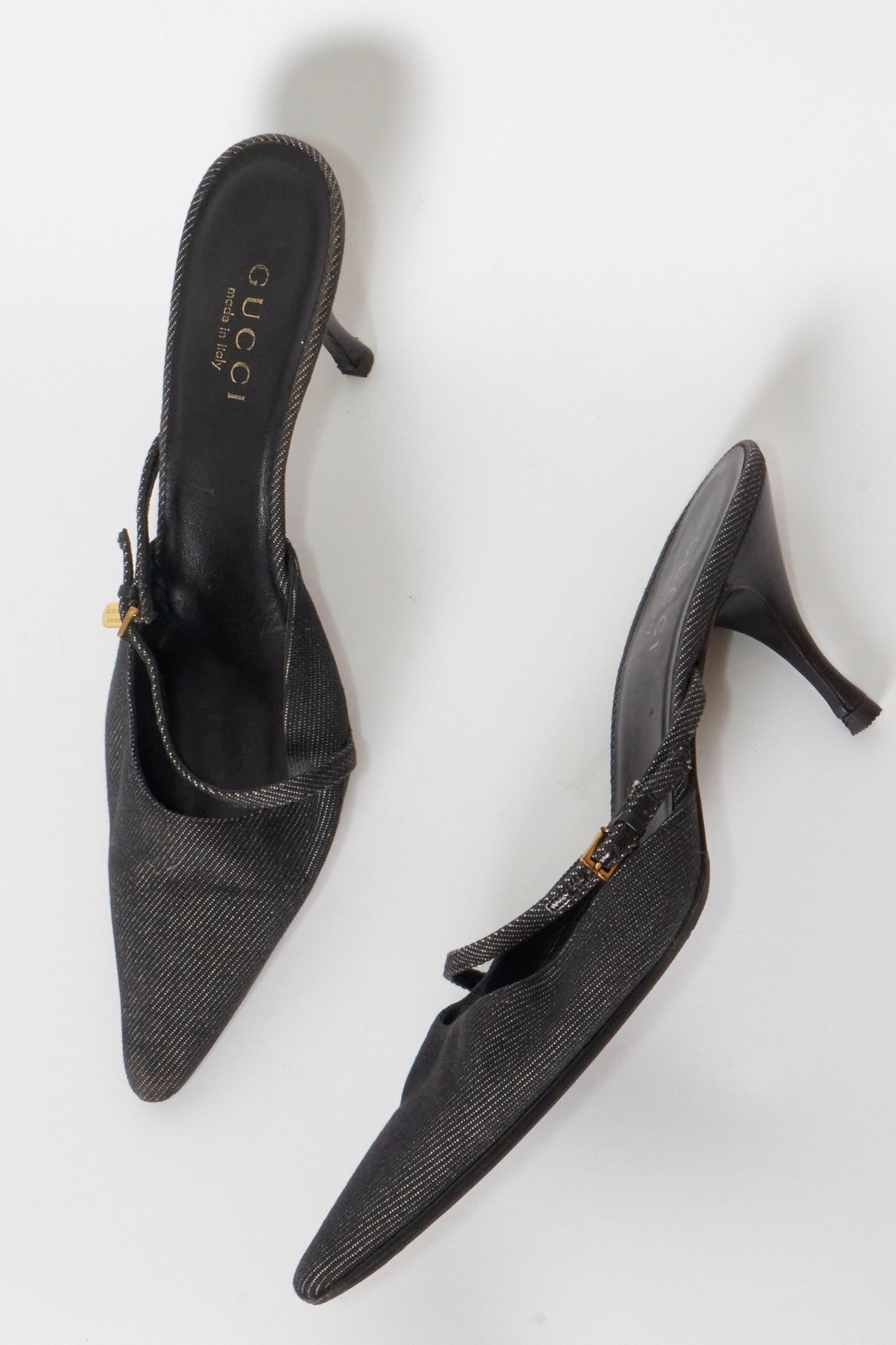 Gucci Tom Ford 90s Black Pointed Gold Charm Heels
