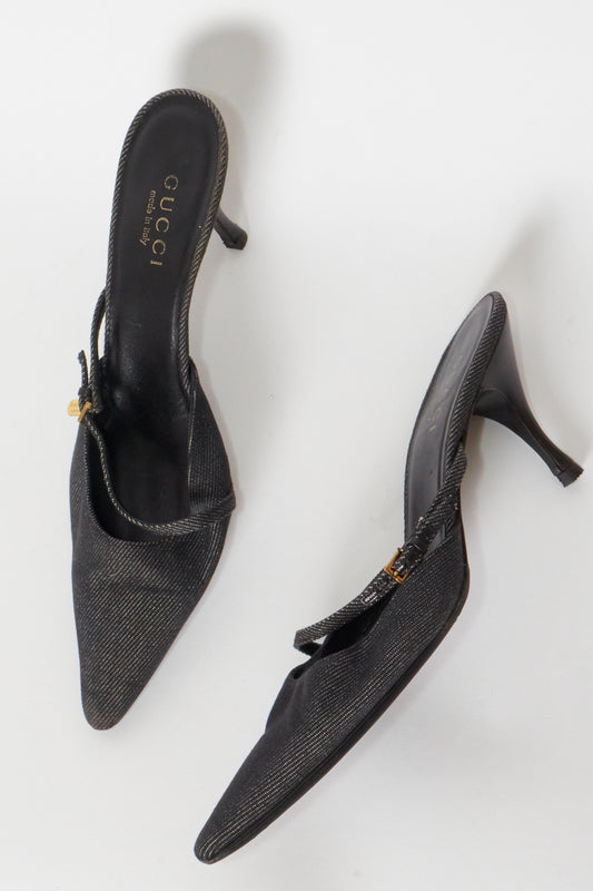 Gucci Tom Ford 90s Black Pointed Gold Charm Heels
