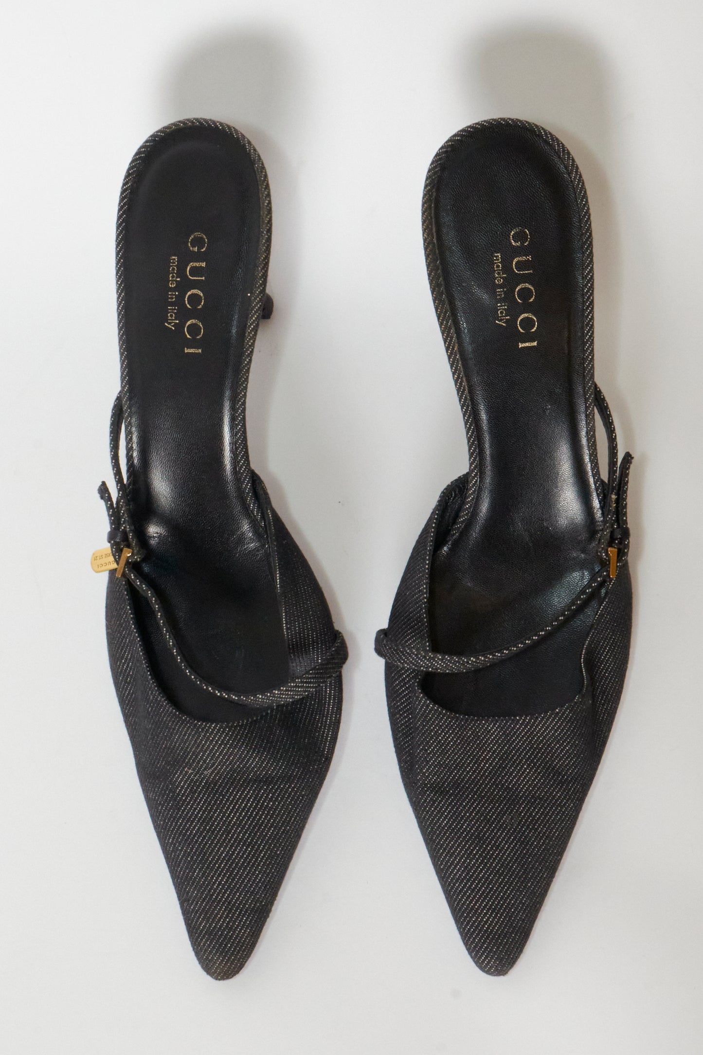 Gucci Tom Ford 90s Black Pointed Gold Charm Heels