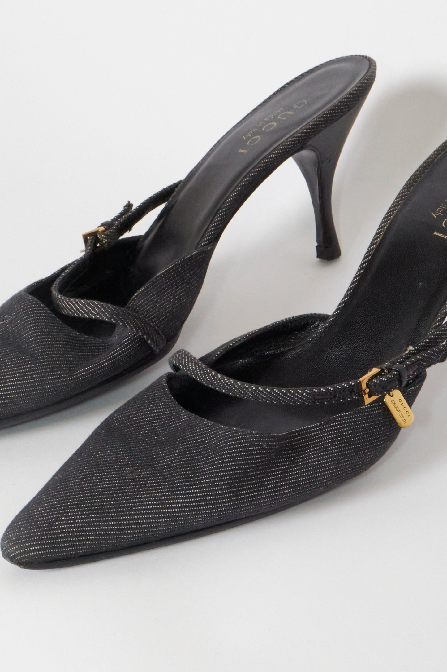 Gucci Tom Ford 90s Black Pointed Gold Charm Heels