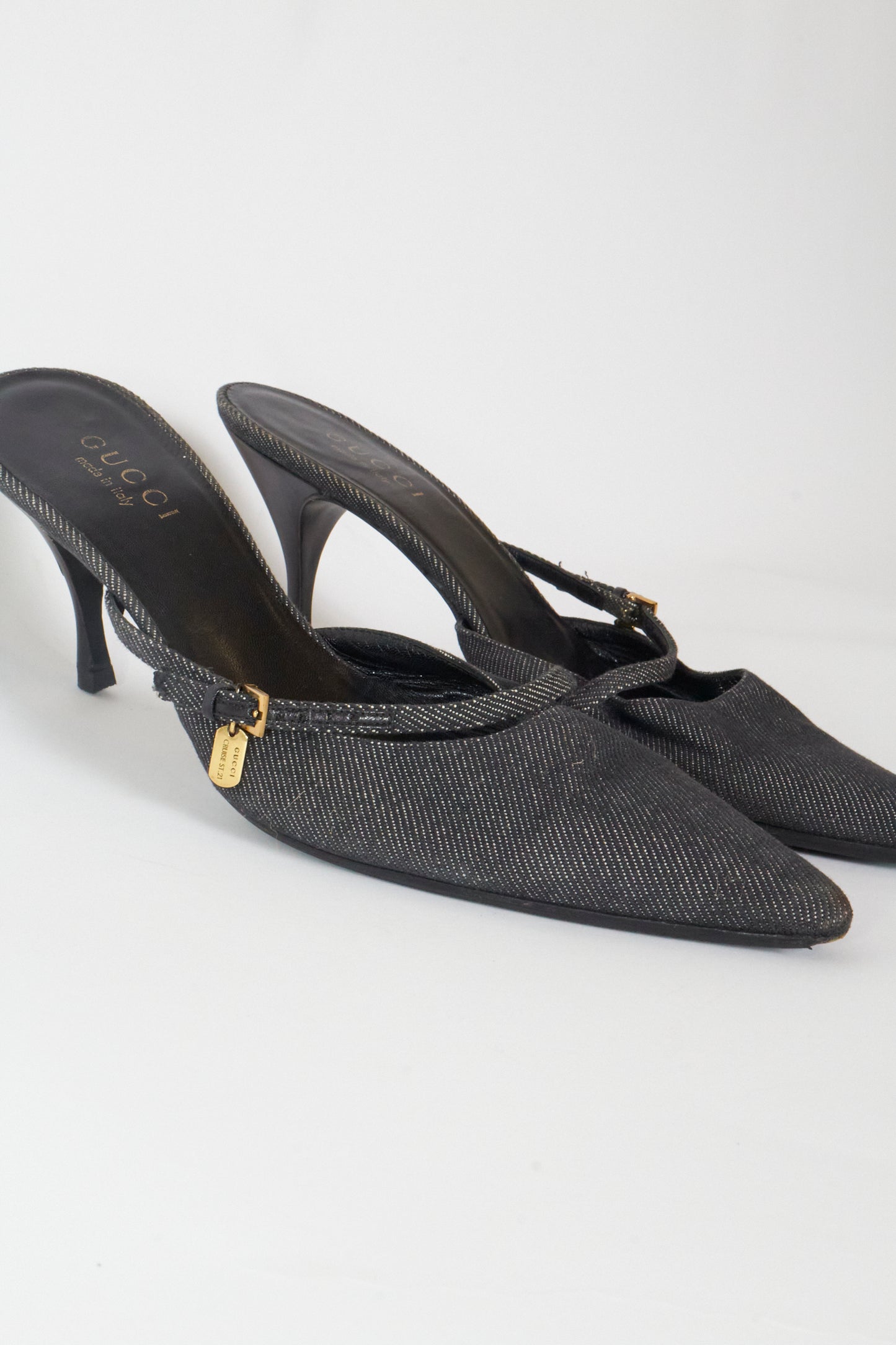 Gucci Tom Ford 90s Black Pointed Gold Charm Heels