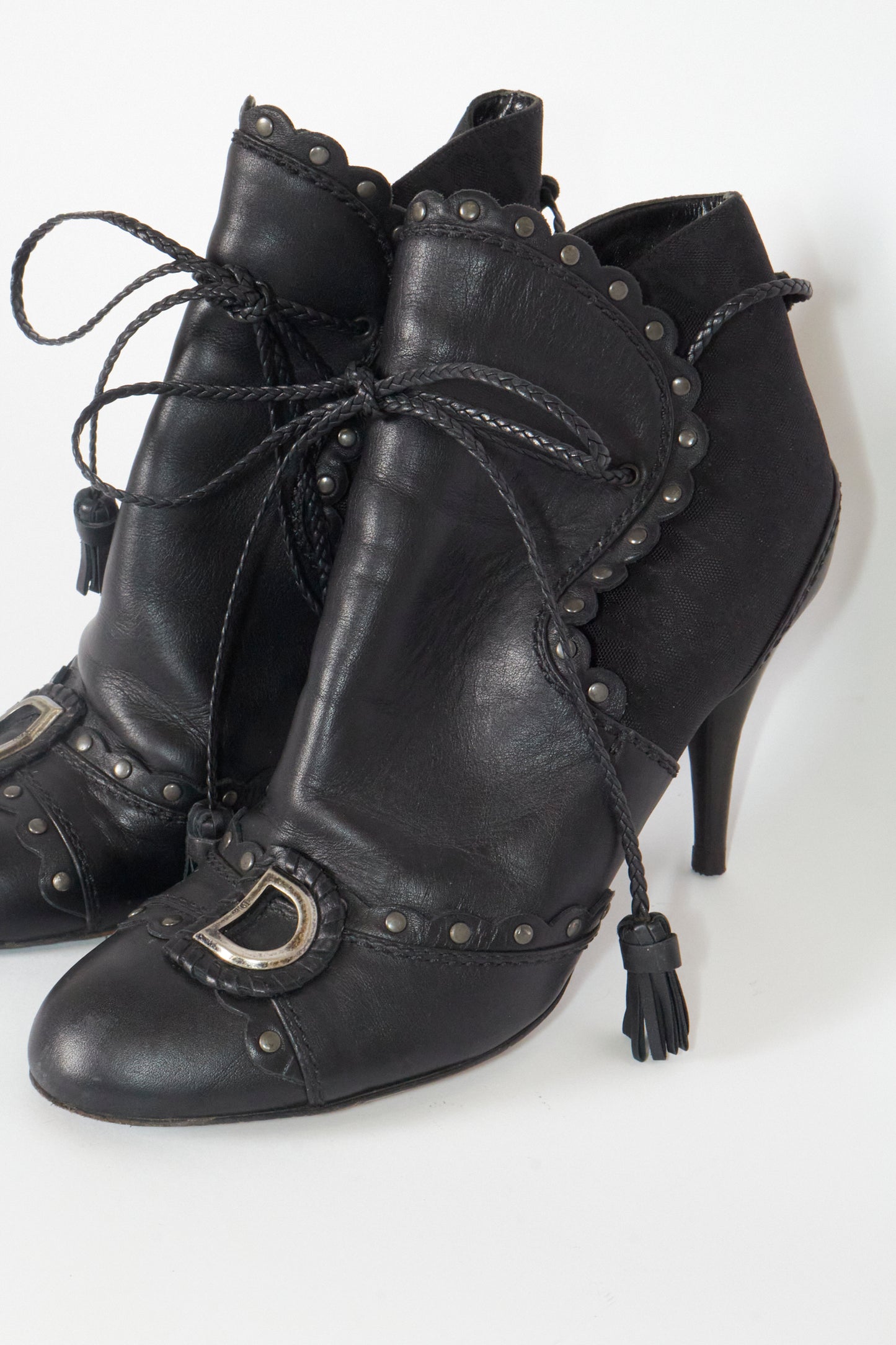 Christian Dior 2000s Black Leather Monogram Ankle Boots