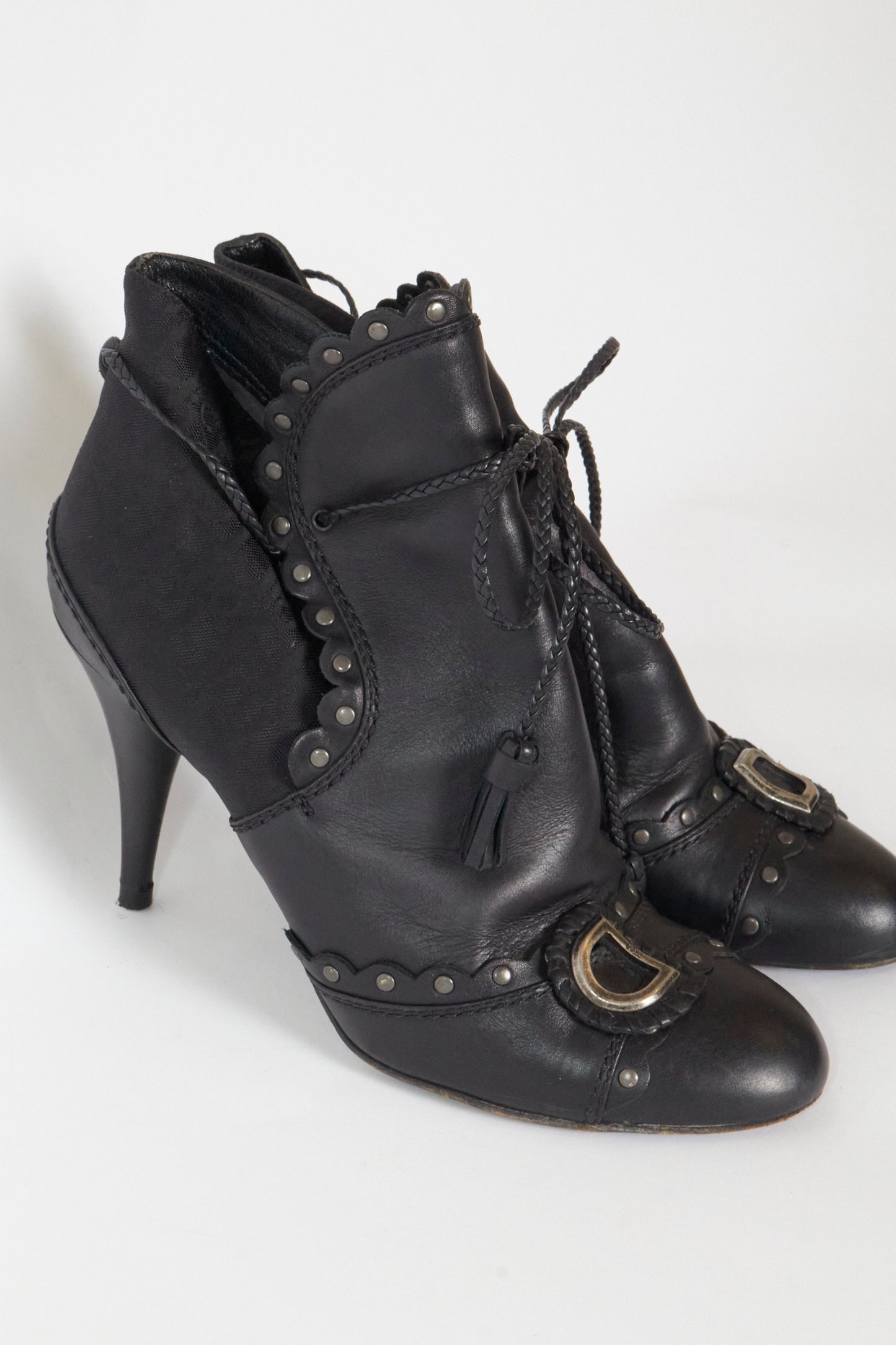 Christian Dior 2000s Black Leather Monogram Ankle Boots