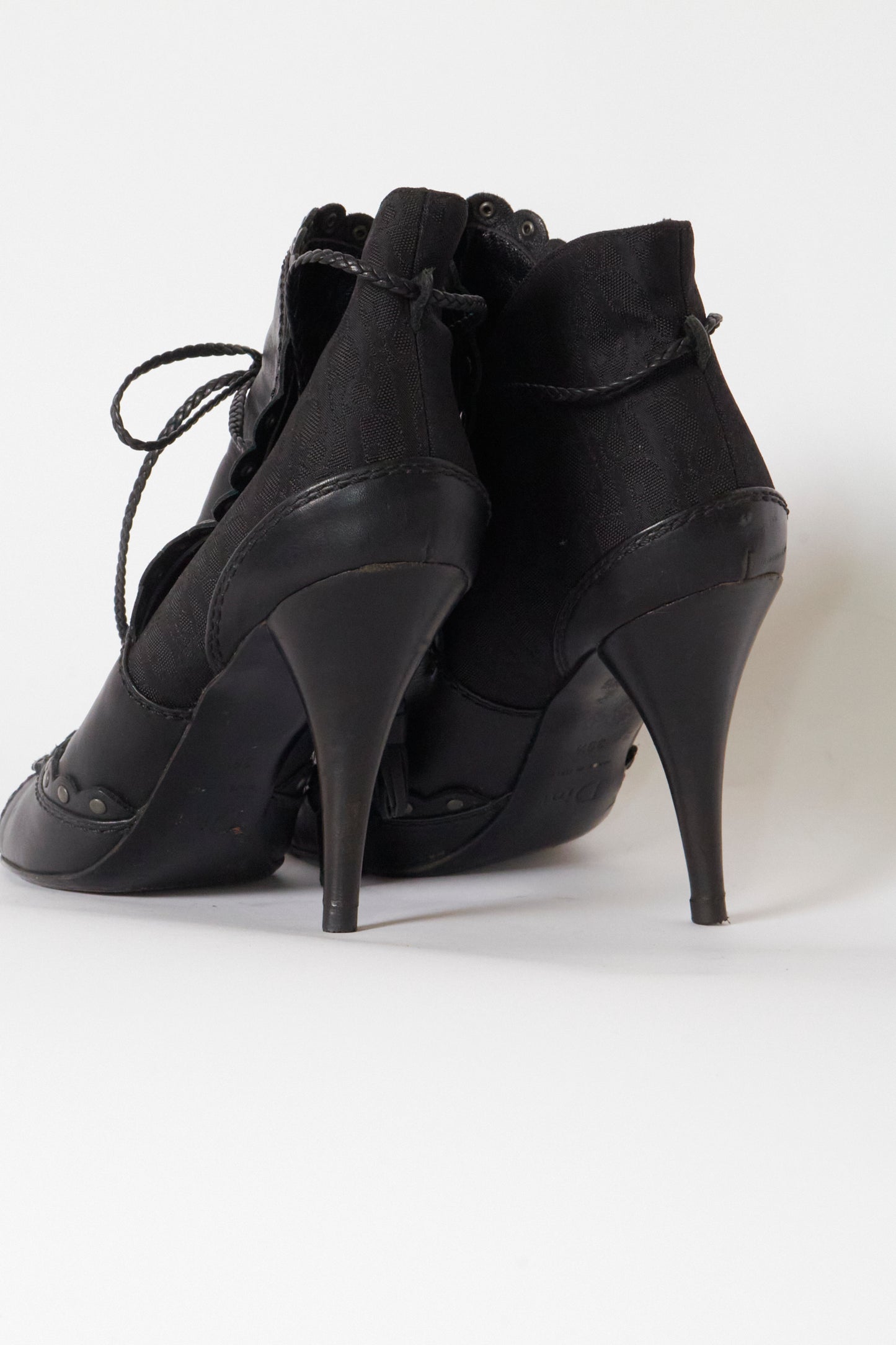 Christian Dior 2000s Black Leather Monogram Ankle Boots