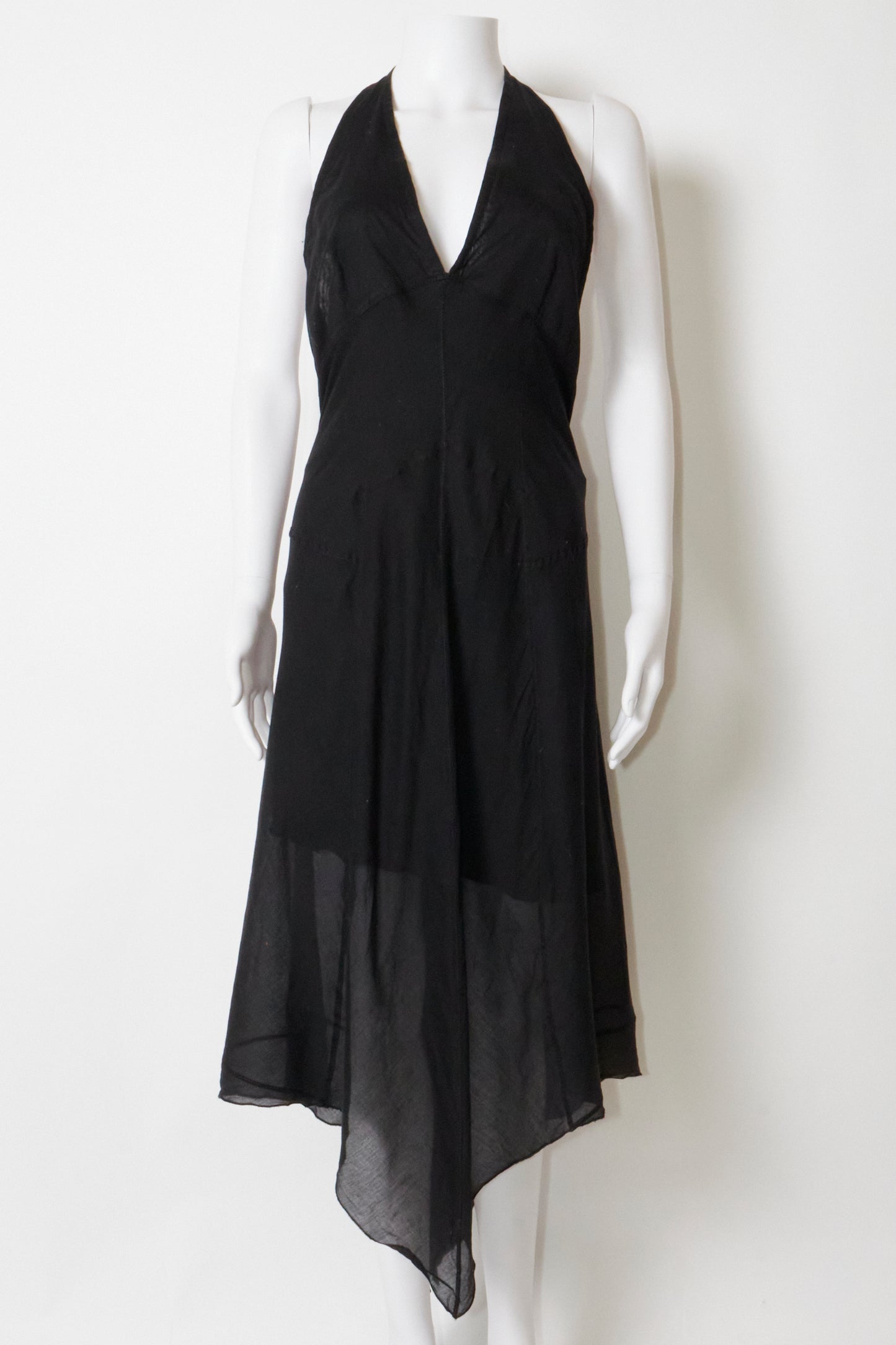 Prada 90s Black Halter Backless Midi Dress