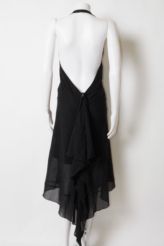 Prada 90s Black Halter Backless Midi Dress