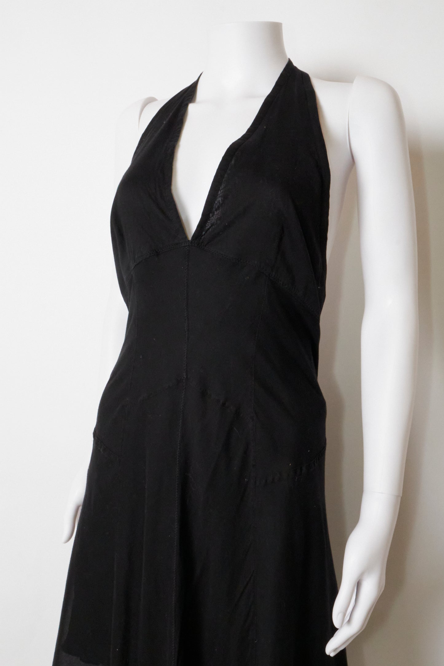 Prada 90s Black Halter Backless Midi Dress
