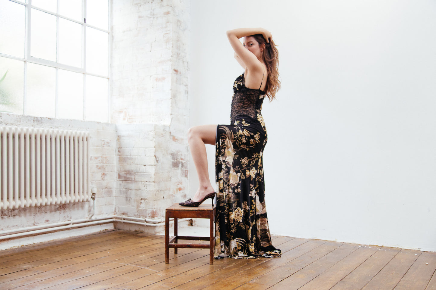 Spring 2006 Corset Floral Gold Print Dress