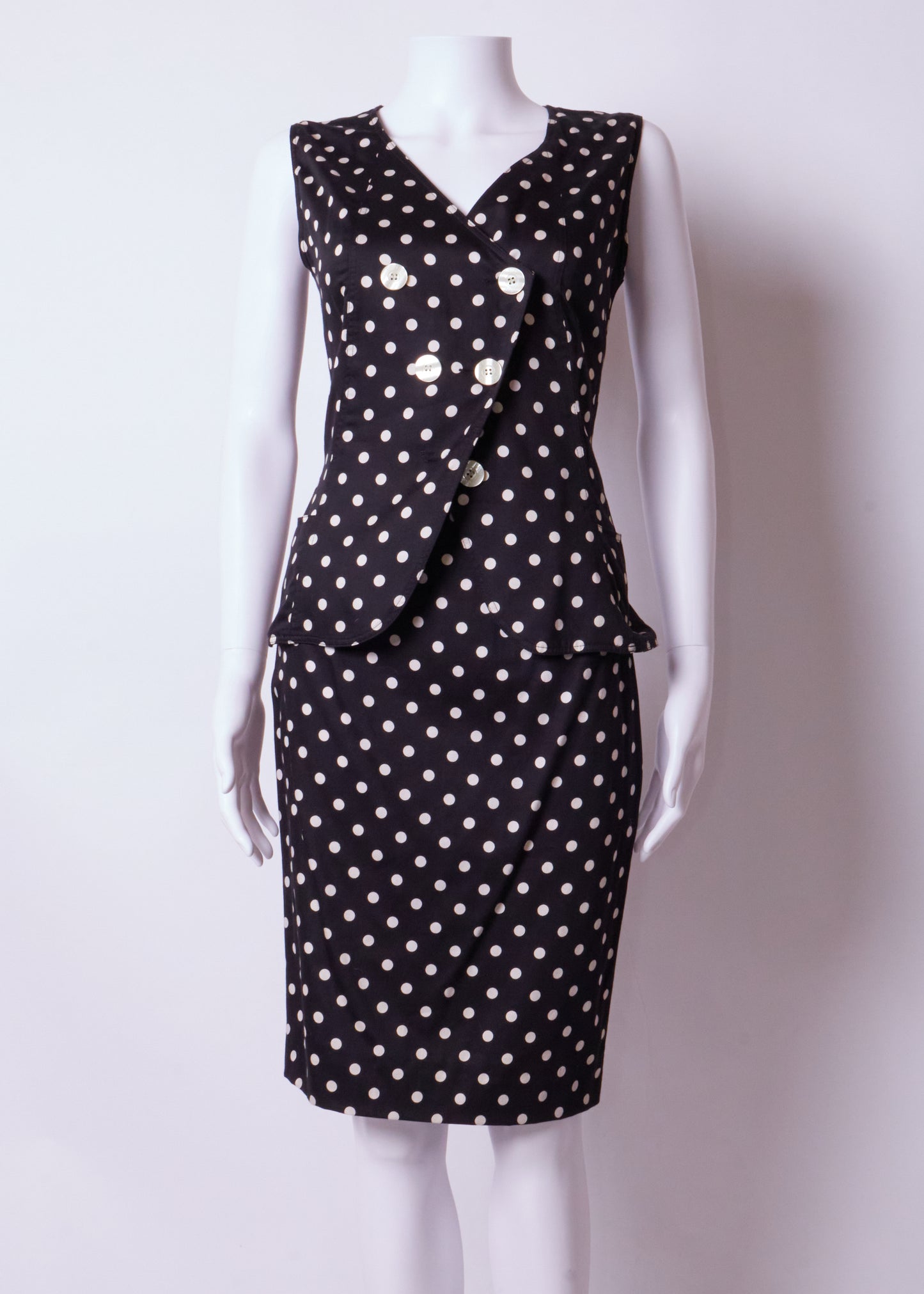 Fendi 90s Black Polka Dot Top & Skirt Set