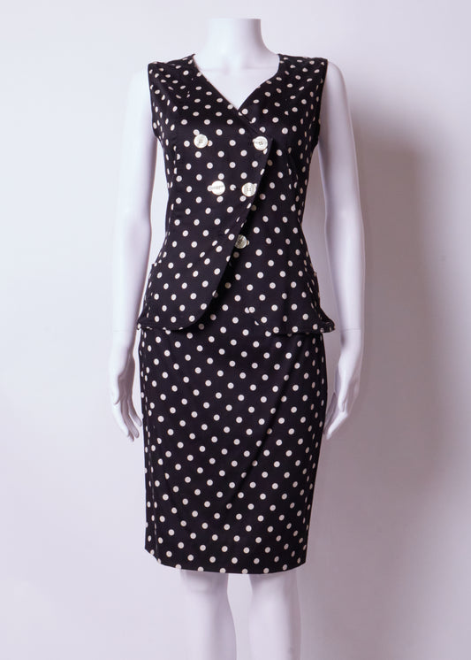 Fendi 90s Black Polka Dot Top & Skirt Set