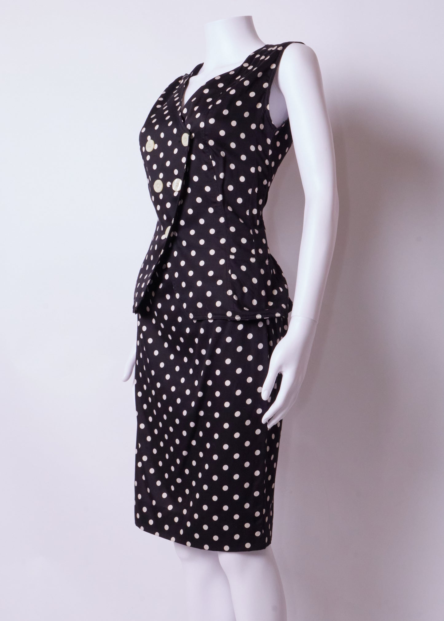 Fendi 90s Black Polka Dot Top & Skirt Set