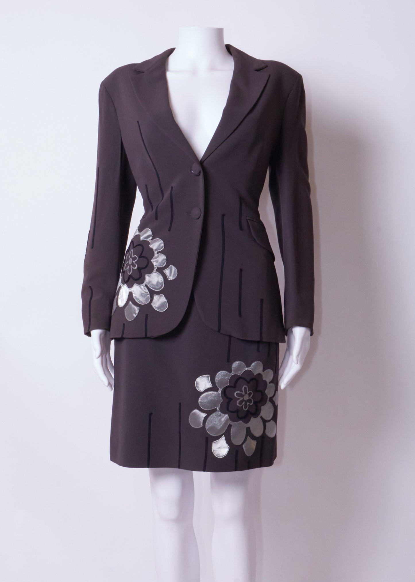 Moschino Cheap & Chic Grey Floral Blazer & Skirt Set
