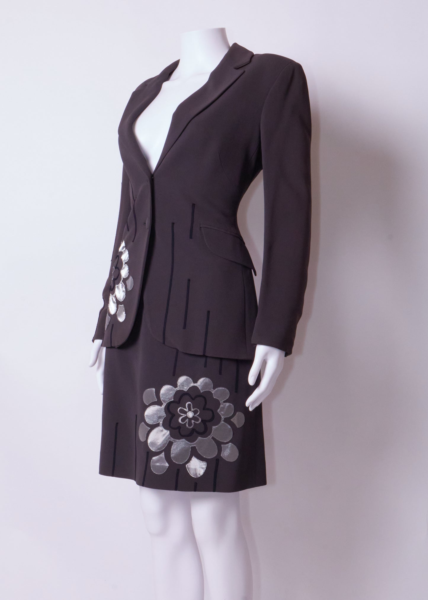 Moschino Cheap & Chic Grey Floral Blazer & Skirt Set