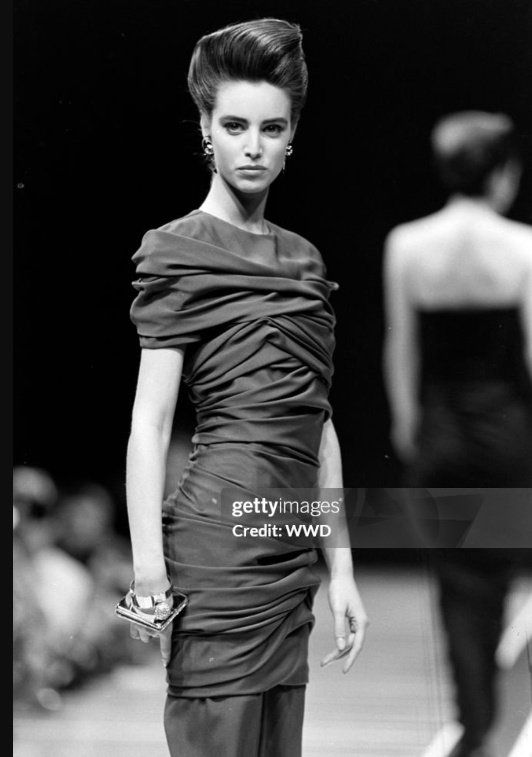 Gianni Versace Spring 1987 Black Silk Ruched Midi Dress