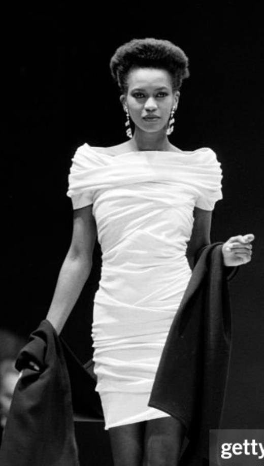 Gianni Versace Spring 1987 Black Silk Ruched Midi Dress