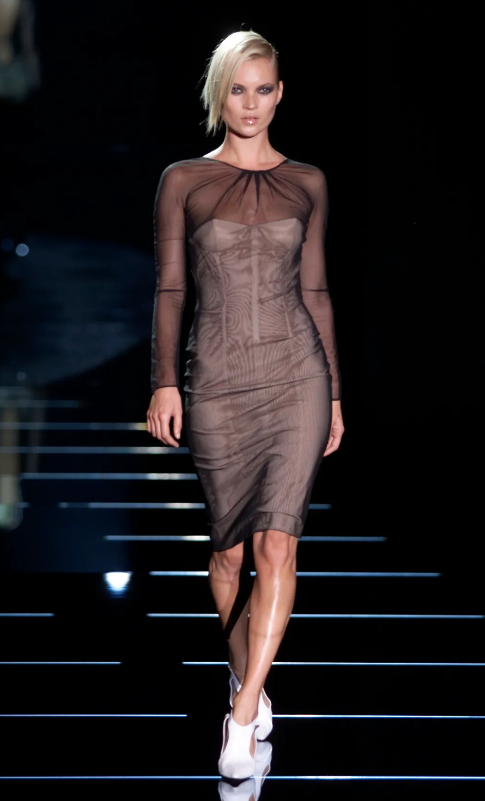Gucci Tom Ford Spring 2001 Mesh Brown Corset Dress