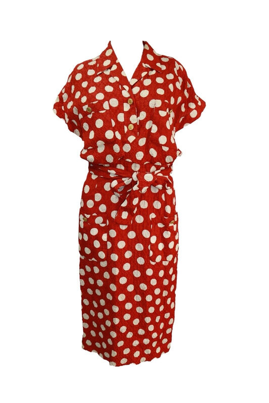 Chanel Red & White Polka Dot Vintage Runway Midi Dress 1987 (XS)