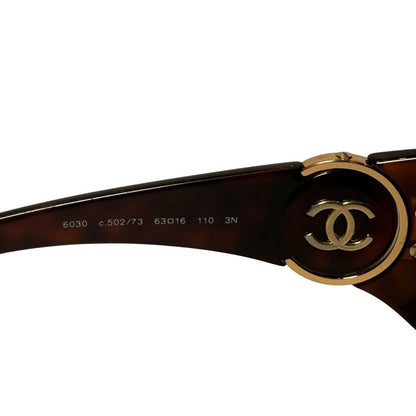 Chanel Logo Wraparound Sunglasses In Tortoiseshell Brown & Gold