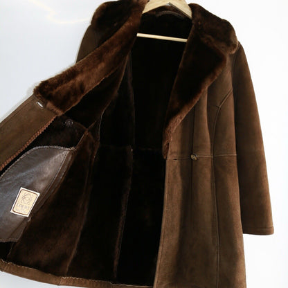 Loewe Vintage Brown Leather Fur Coat Size 42