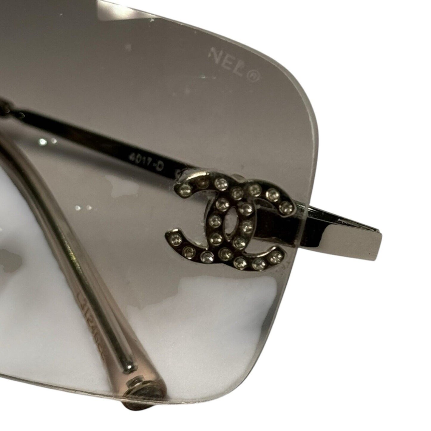 Chanel Rimless Rectangle Diamante Silver Crystals Vintage Sunglasses