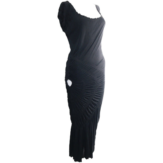 Jean Paul Gaultier Femme Black Spiral Ruched Vintage Midi Dress Size 40