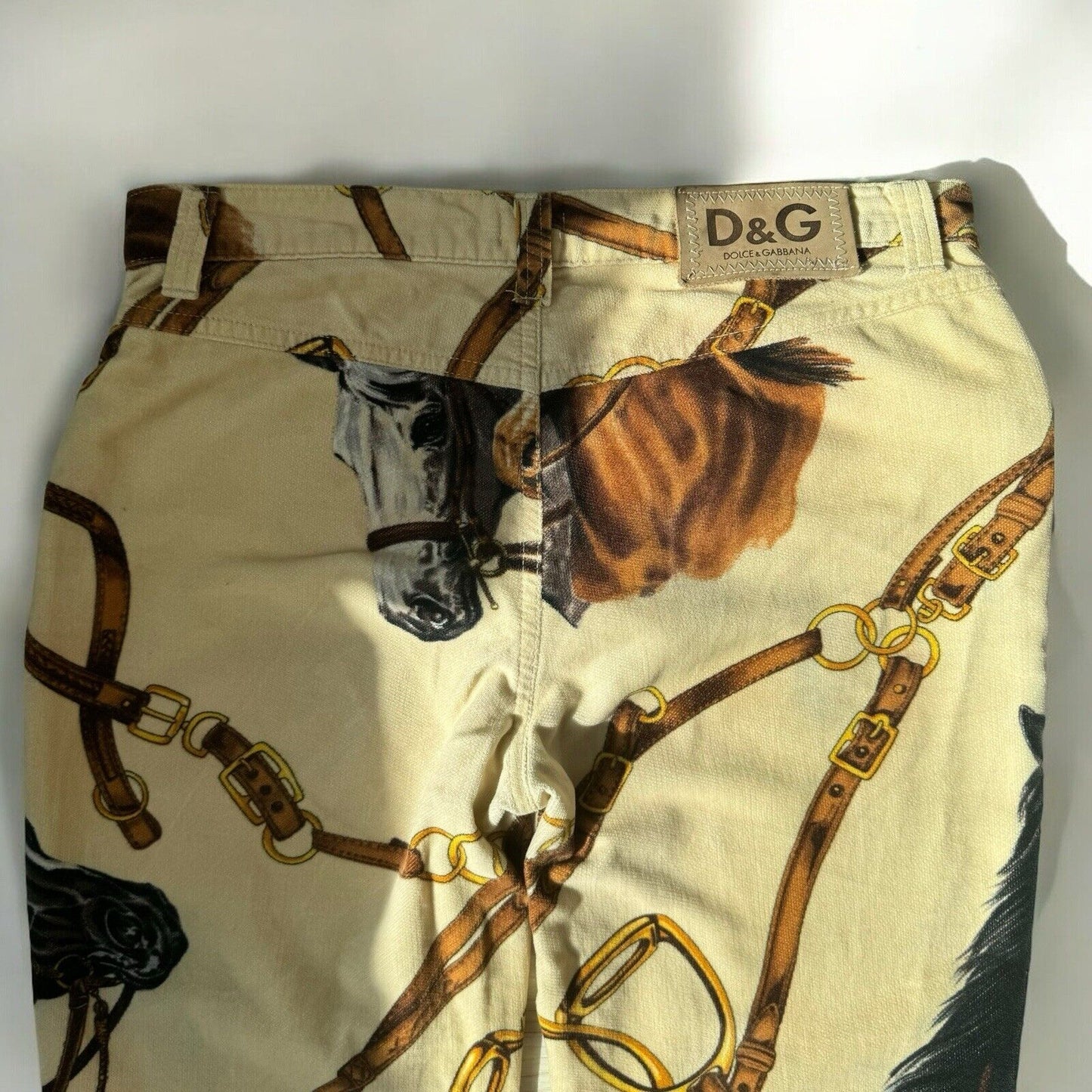 Dolce Gabbana D&G Velvet Horse Print Leather Belt Trousers Size M