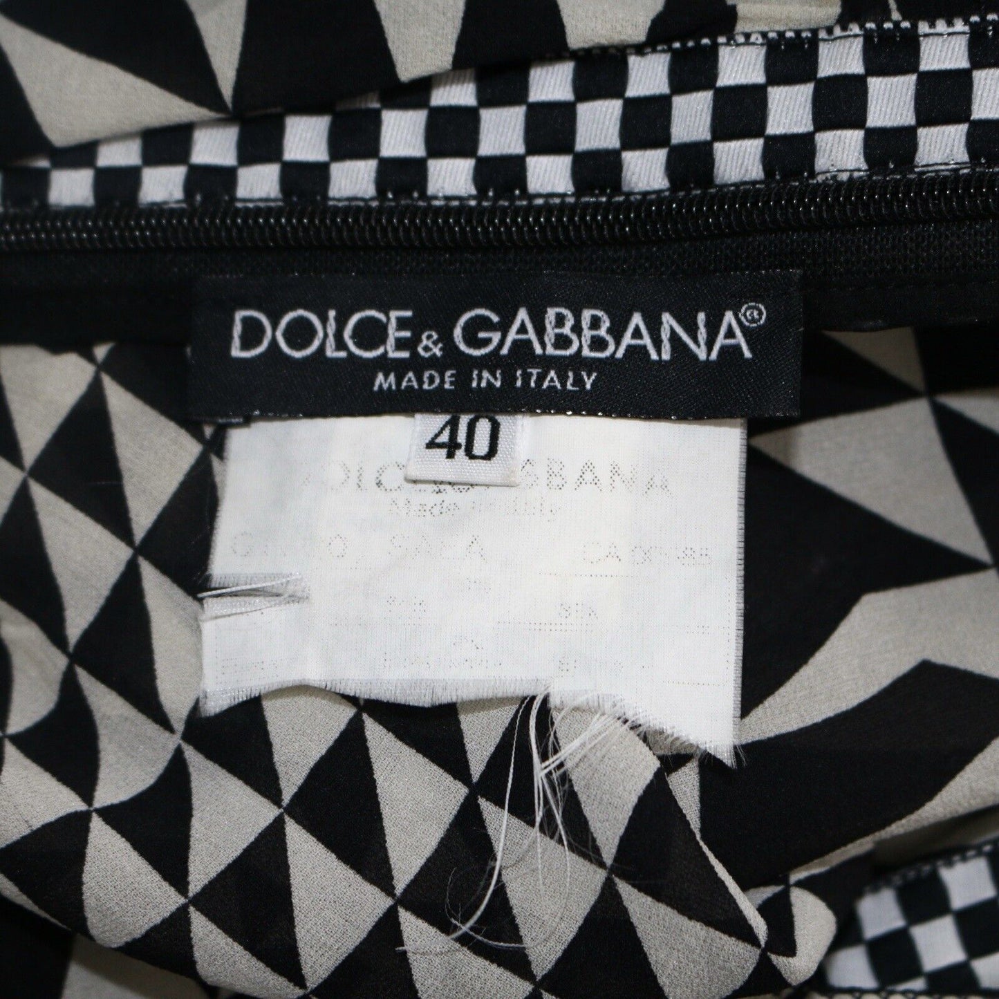 Dolce Gabbana 2003 Runway Vintage Black & White Psychedelic Print Size 40