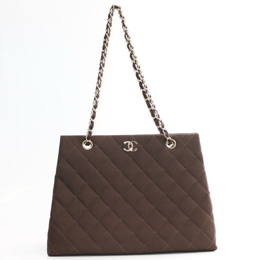 Chanel Brown Gold Chain Canvas Small Tote Shoulder Bag Vintage 1997-1999