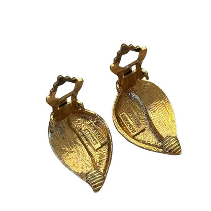 Lanvin Gold Silver Crystals Leaf Vintage Earrings