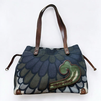 Miu Miu Blue & Green Floral Vintage Tote Shoulder Bag