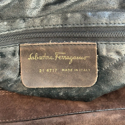 Salvatore Ferragamo Brown Suede Gold Hardware Strap Crossbody Bag