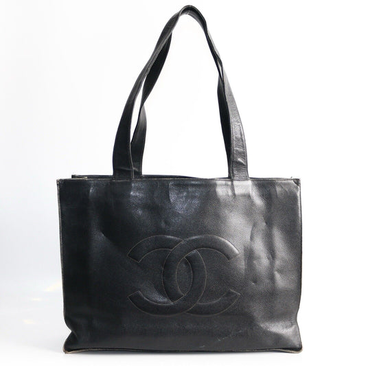 Chanel Black Caviar CC Logo Leather Vintage 1996-1997 Tote Bag