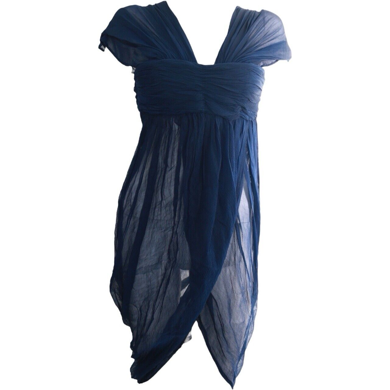 Alexander Mcqueen Blue Silk Sheer Midi Dress Fall 2008 Size 40