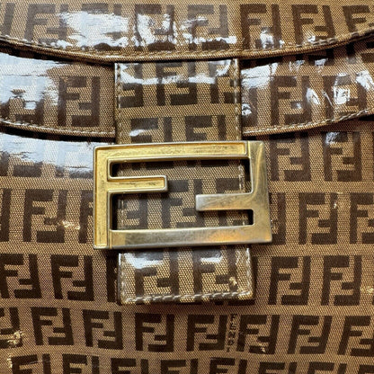 Fendi Brown Monogram PVC Mama Flap Baguette Vintage Shoulder Bag