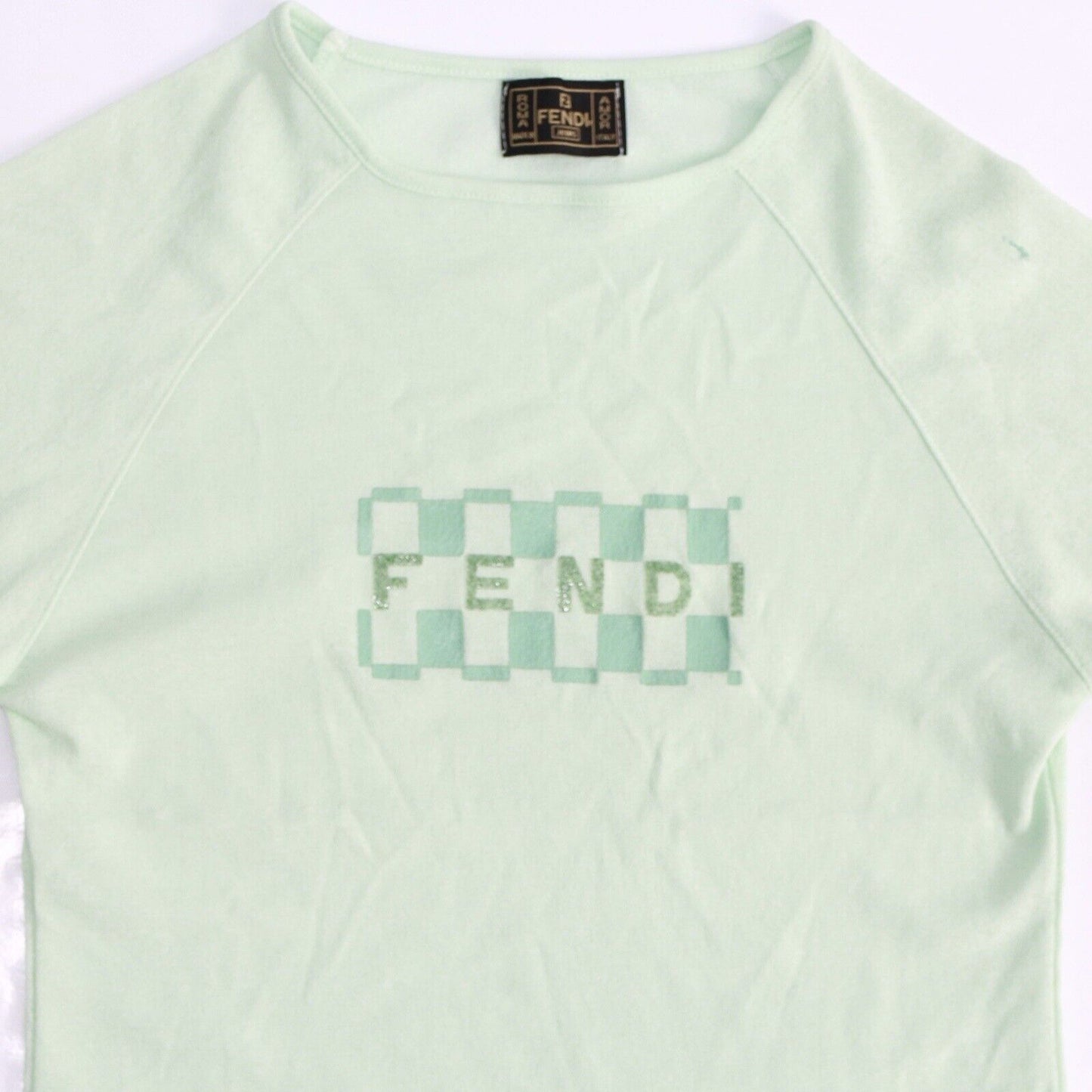 Fendi Vintage Logo Light Green Print Top Size Small