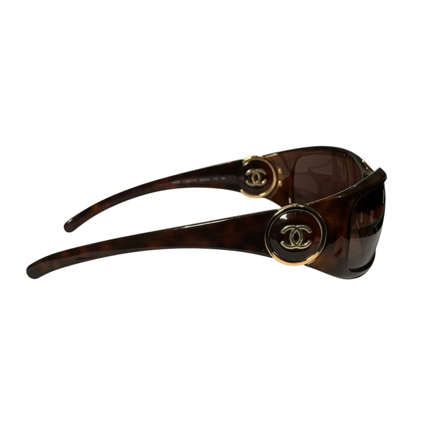 Chanel Logo Wraparound Sunglasses In Tortoiseshell Brown & Gold