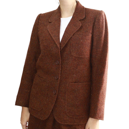 Yves Saint Laurent Rive Gauche Vintage 1970 Blazer & Skirt Brown Wool Set Size M