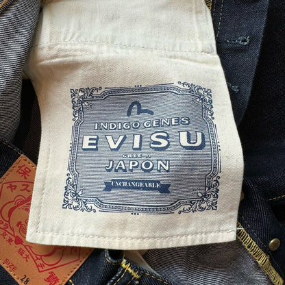 Evisu Navy & Yellow Straight Leg High Waist Jeans Size 28